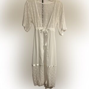 Sheer tie waist lace coverup for slip dress, sleepwear, or tank top and jeans.